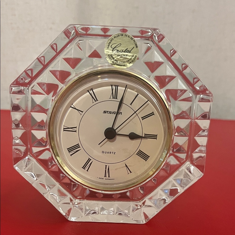 Vintage Staiger Crystal Octogonal Clock  4.25”H 2”D